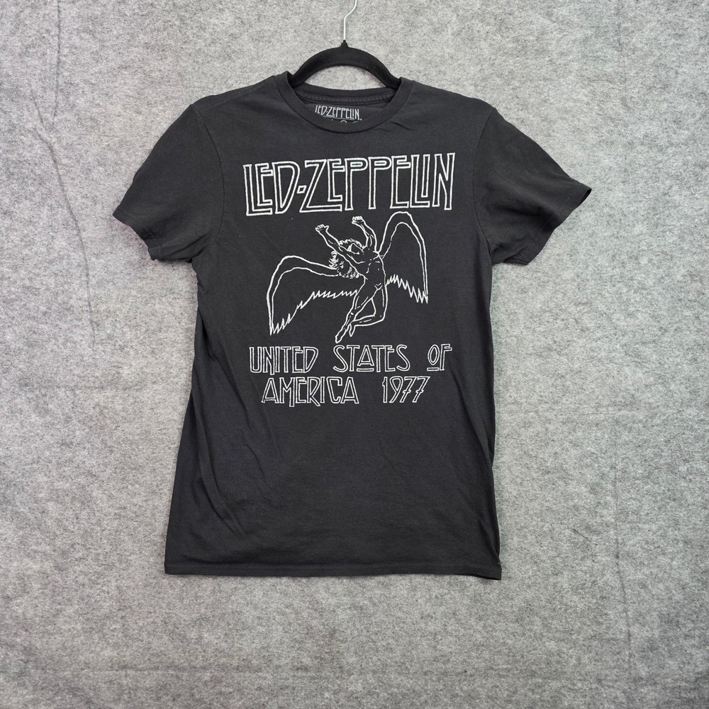 Led Zeppelin 1977 US Tour Graphic T-Shirt Black Cotton Swan Song Icarus Small
